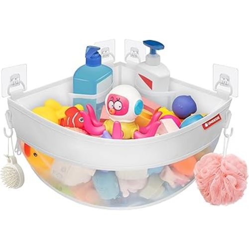 UNEEDE 4.32 Gallons Corner Mounted Bath Toy Storage Holder,Bathtub Toy Storage Organizer,Mesh Shower Caddy for Bathtub Toy Organizer and Storage,Quick Dry Bath Toy Organizer,Bath Toy Holder