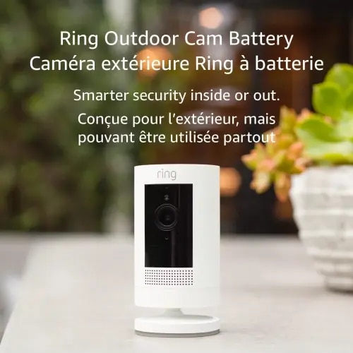 Ring Outdoor Cam (Stick Up Cam) | Weather-Resistant Outdoor Camera, Live View, Color Night Vision, Two-Way Talk, Motion alerts, Works with Alexa | White