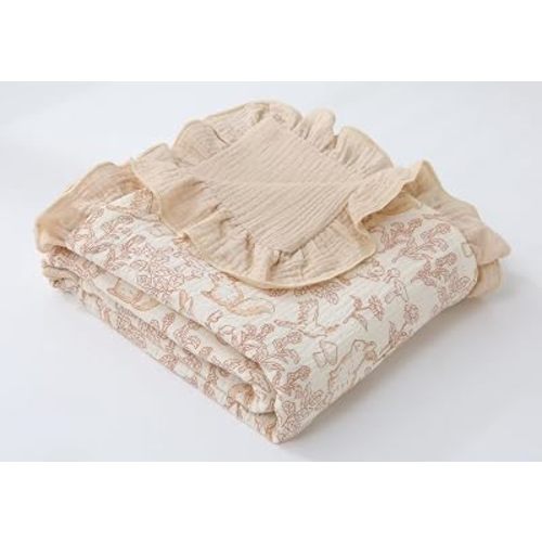 Ruffle Muslin Baby Blanket, Soft Breathable 100% Cotton Muslin Swaddle Blankets, Reversible Infant Blanket for Crib Stroller & Car Seat, Nursery Decor & Photography 40''x36'' (Forest, 40"x36")