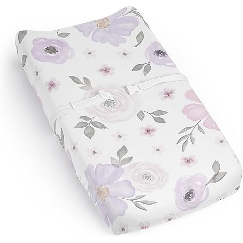 Sweet Jojo Designs Lavender Purple Boho Floral, Changing Pad Cover, Shabby Chic Rose Lily Watercolor Flower
