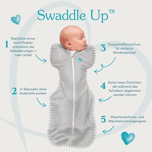 Love to Dream Swaddle UP, Baby Sleep Sack, Self-Soothing Swaddles for Newborns, Improves Sleep, Snug Fit Helps Calm Startle Reflex, New Born Essentials for Baby, 1.0 TOG, 5-8.5 lbs, Gray