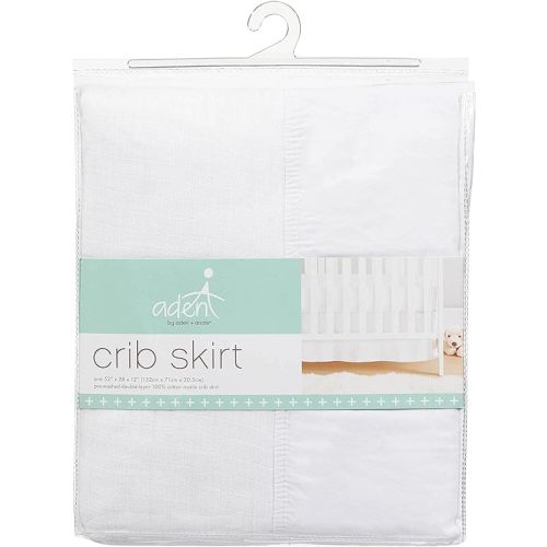 aden + anais Classic Crib Skirt, 100% Cotton Muslin, Super Soft, Tailored Fit, White