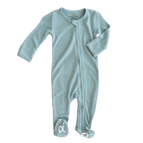 Ocean Waffle Bamboo Zipper Footie*