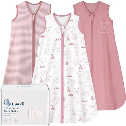 Looxii Baby Sleep Sack 0.5 TOG, 100% Cotton 3 Pack Wearable Blanket Baby Sleep Bag for Newborn Infant, 2-Way Zipper Lightweight Toddler Sleeping Sack 6-12 Months