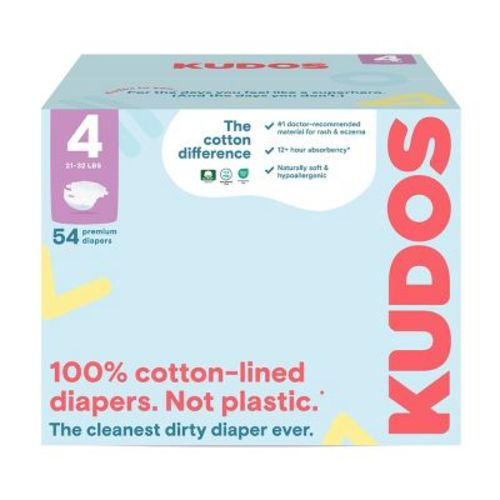 Kudos Chlorine Free Cotton-lined Disposable Diapers - Size 4 - 54ct