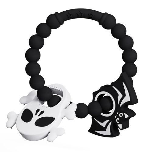Halloween Baby Teething Ring Toys – Skull & Bat Silicone Teethers for Newborns, Infants & Toddlers – Sensory Chew Bracelet for Teething Relief – Perfect Baby’s First Halloween Basket Stuffers