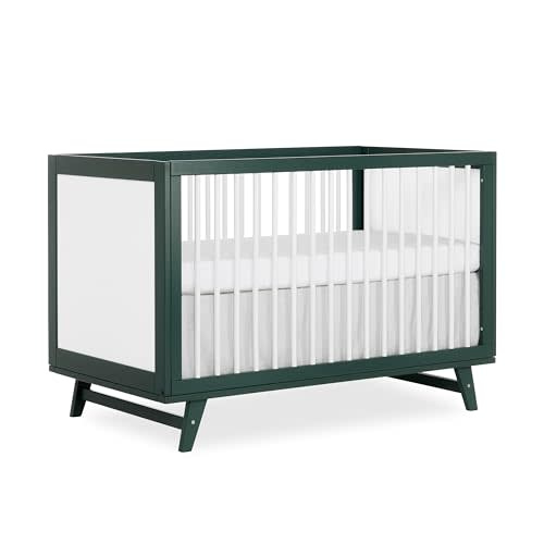 Dream On Me Carter 5-in-1 Full Size Convertible Crib / 3 Mattress Height Settings/JPMA Certified/Made of New Zealand Pinewood/Sturdy Crib Design, Olive & White
