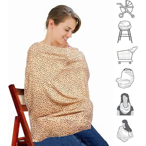 Nursing Cover for Baby Breastfeeding, Breathable Fabric Breastfeeding Cover for Mother Nursing Apron, Multi-use Carseat Canopy (Cheetah 1)
