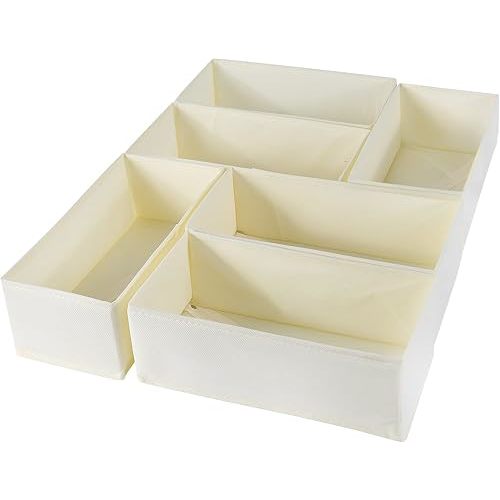 6 Pack Dresser Organizers - Drawer Organizers for Clothing & Baby, Woven-Fabric Storage Drawers (Beige