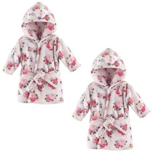 Luvable Friends Infant Girls Plush Bathrobe, Floral, 0-9 Months