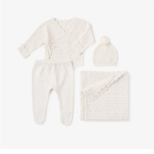 White Cashmere Pointelle Layette Set with Box – Elegant Baby