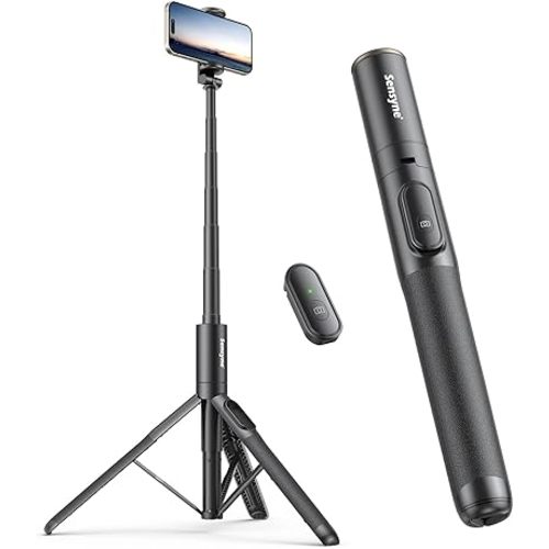 Sensyne 60" Phone Tripod - Selfie Stick, Lightweight All in One Phone Tripod Integrated with Wireless Remote Compatible with All Cell Phones for Selfie/Video Recording/Photo/Live Stream/Vlog(Black)