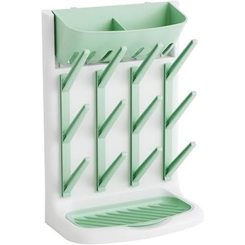 Yieach Vertical Baby Bottle Drying Rack,Space Saving Bottle Rack Dryer for Kitchen Countertop,Stand Large Baby Bottle Rack,Bottle Rack Holder for Baby Accessories,Breast Pump,Pacifiers Organizer,Green