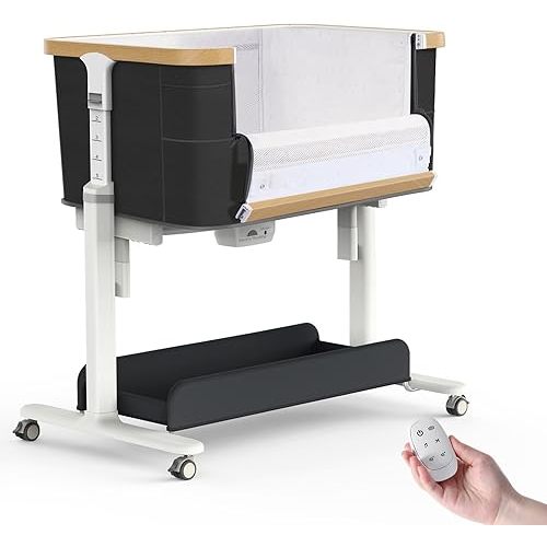 Electric Bassinet Baby Cradle 3 Rocking Motion, 3 in 1 Baby Bassinets for Newborn with 5 Heights Adjustable, Girl/boy Automatic Rolling Bedside Sleeper, Black