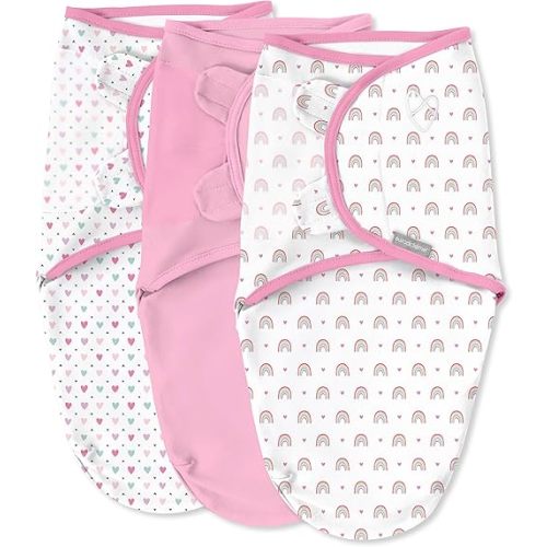 SwaddleMe by Ingenuity Original Swaddle, 100% Cotton, Improves Sleep & Calms Startle Reflex, 0-3 Months, 3-Pack - Over the Rainbow