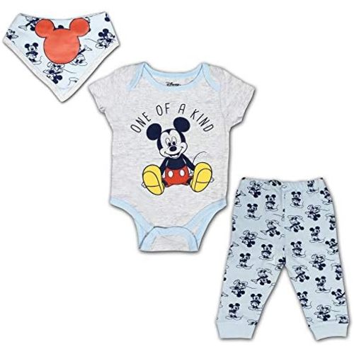 Disney Boys Mickey Mouse Bodysuit, Pants and Bib Set for Newborn