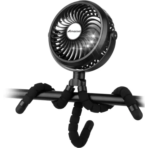AMACOOL Battery Operated Stroller Fan Flexible Tripod Clip On Fan with 3 Speeds