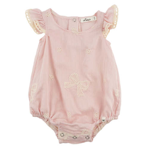 oh baby! Flutter Bubble Onesie - Embroidery Bows - Dusty Pink