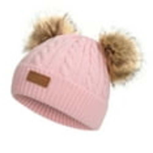 TMOYZQ Toddler Baby Girls Boys Winter Hats with Double Poms, Soft Thick Warm Ribbed Chunky Cable Knit Hats Skull Caps for 1-11 Years Old Kids
