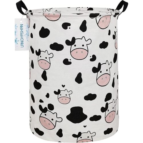 LANGYASHAN Storage Bin, Canvas Fabric Collapsible Organizer Basket for Laundry Hamper,Toy Bins,Gift Baskets, Bedroom, Clothes,Baby Nursery (Spotted Cow)