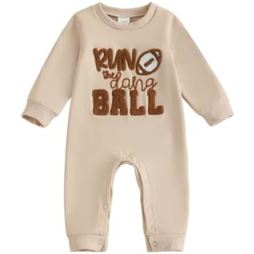Ynibbim Baby Fall Clothes Infant Boy Girl Football Romper Letter Embroidery Jumpsuit Winter Newborn One Piece Outfit
