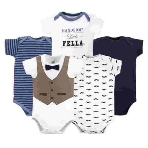 Little Treasure Baby Boy Cotton Bodysuits 5pk, Handsome Fella, 9-12 Months