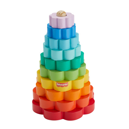 Fisher-Price Wooden Rainbow Ring Stacking Toy, Fine Motor Skills for Toddlers 18 month, 26 Wood Pieces