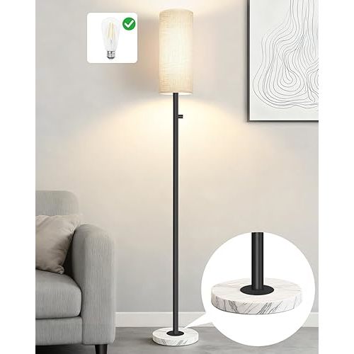 Upgraded Floor Lamp for Living Room, Dimmable Black Floor Lamp with LED Bulb,Modern Standing Lamp with Marble Base,Tall Floor Lamps for Bedroom Reading Office Corner Nursery