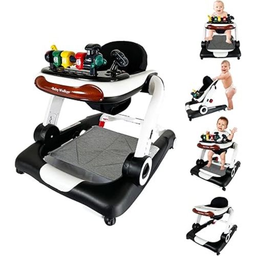 Music and Lights Baby Walker with Wheels,6-in-1 Baby Walkers Activity Center for Boys and Girls 7-18 Months, Music Bouncer,Removable Footrest,Feeding Tray Walker Adjustable Toddler Infant