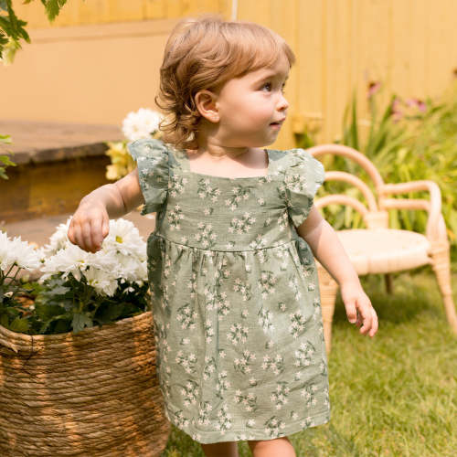 Exotic Flowers Print on Laurel Cross Hatch Dress Set