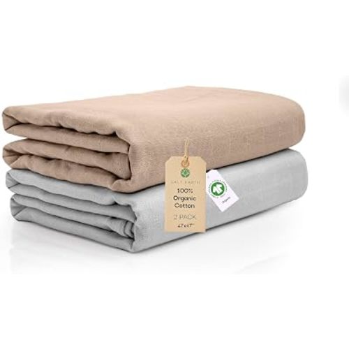 47"x 47" GOTS 100% Organic Cotton Swaddle Blanket 2 Pack (Solids)