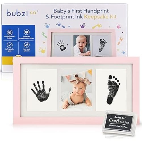 Bubzi Co Baby Handprint Kit & Footprint Photo Frame for Newborn Girls and Boys, Unique Baby Shower Gifts Set for Registry, Memorable Keepsake Decorations for Room Wall or Nursery Decor (Ballet Pink)