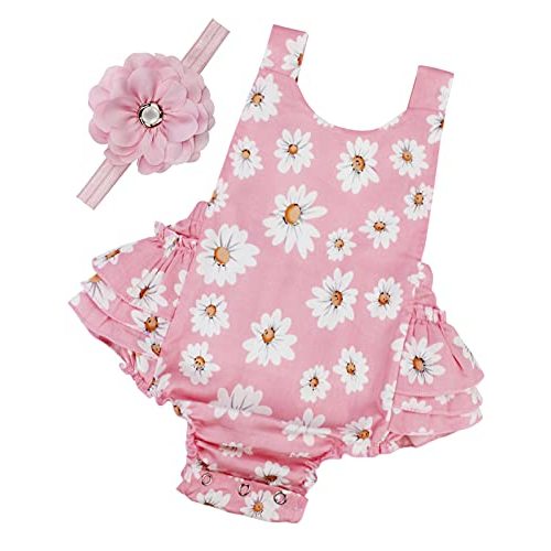 PrinceSasa Baby Girl's Floral Print Ruffles Romper Summer Clothes