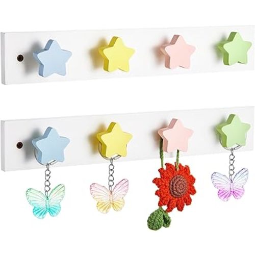Suzile 2 Pcs Wall Mounted Kids Coat Rack Cute Kids Wall Hooks Backpack Hanger for Towels Hats Bedroom Playroom Bathroom Classroom Room Decor(Star Style,14 x 2.3 x 1.5 Inch)