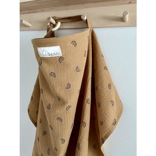 Nursing Cover for Baby Breastfeeding & Pumping | Multi Use Car Seat Stroller Cover | Breathable Soft Muslin Cotton | Breast Feeding Apron & Shawl by TISU (Caramel Brown Rainbow)