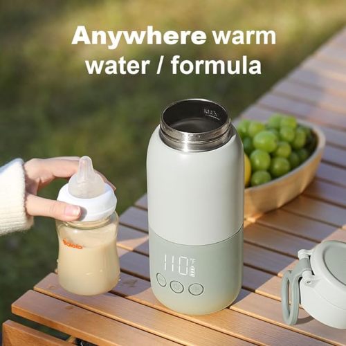 portable milk warmer with super fast charging and cordless, instant breastmilk, formula or water warmer with 10 ounces big capacity, Baby Flask for vehicle,car,airplane journey