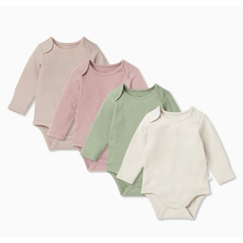 Ribbed Long Sleeve Bodysuit 4 Pack - Blush Mix