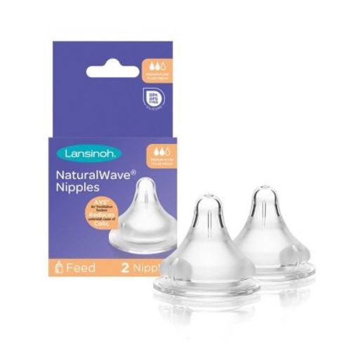 Lansinoh Naturalwave Silicone Anti-colic Baby Bottle Nipples- Medium Flow - 2pk