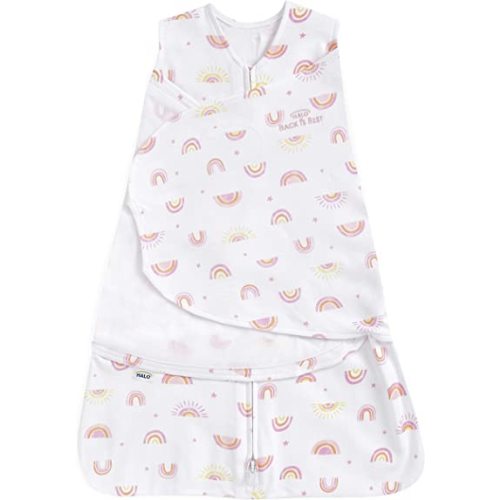 HALO 100% Cotton Sleepsack Swaddle, 3-Way Adjustable Wearable Blanket, TOG 1.5, Sunshine Rainbows, Small, 3-6 Months
