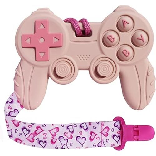 Baby Video Game Controller Teether Toy Funny Baby Teething Toys for Babies Gamer Controller (Pink)