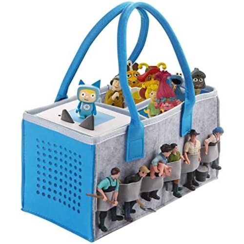 Chedin Carrying Bag Case for Toniebox Starter Set and Tonies Figurines, Home Outdoor Hand Storage Travel Felt Bag for Toniebox Accessories Protective Cover Organiser (Gray+Navy Blue)