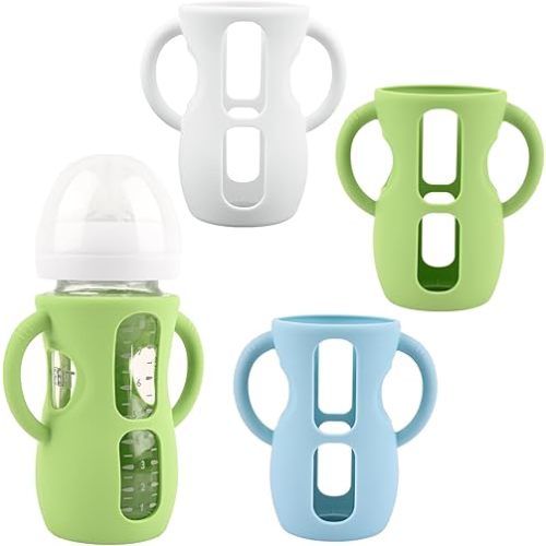 3 Pack Silicone Sleeves for Avent Natural Glass Baby Bottles, Anti Breakage Baby Bottle Holder with Handles, Compatible Philips Avent Glass Natural Baby Bottle 8 oz