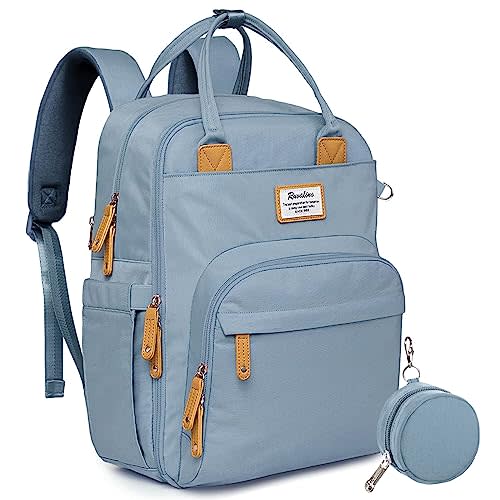 RUVALINO Diaper Bag Backpack, Multifunction Travel Pack Maternity Baby Changing Bags, Large Capacity, Waterproof, Sky Blue