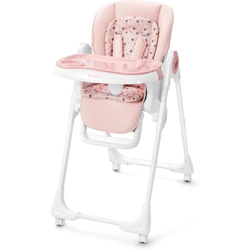 Convertible High Chairs for Babies and Toddlers, Foldable High Chair with Adjustable Backrest, Footrest and Tray, Baby Dinning High Chair with Lockable Wheels, Star Pink