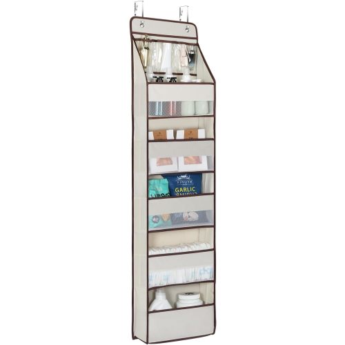Univivi Door Hanging Organizer Nursery Closet Cabinet Baby Storage with 5 Large Pockets and 3 Small PVC Pockets for Cosmetics, Toys and Sundries (6 Layers - Beige)…