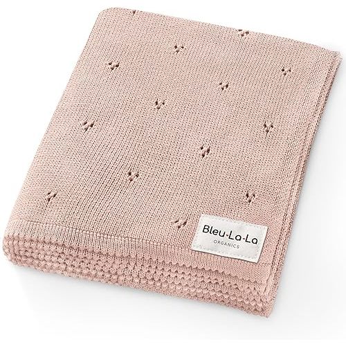 Organic Pointelle Receiving Swaddle Blanket for Girls - 100% Luxury Organic Soft Cotton Knit Warm Cozy Cuddle Stroller Crib Blanket for Newborns, Infants, & Toddlers (Ballet Slippers)