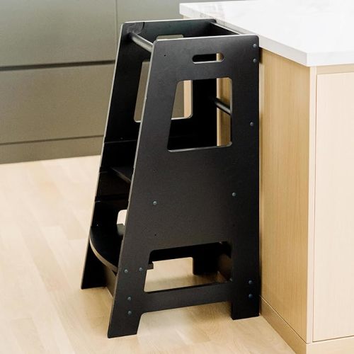 Child Standing Tower Kids Kitchen Step Stool Toddler Wood Stepping Stool - Children's Montessori Stool - Adjustable Platform, Navy Blue