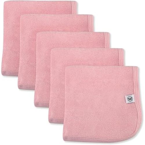 HonestBaby Unisex Baby Organic Cotton Washcloth Multi-Pack Winter Accessory Set, 5-Pack Pink, One Size