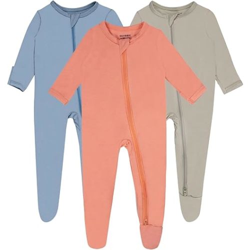 Baby Boy Footed Pajamas with Mittens,Rayon Made from Bamboo Sleepers, 2 Way Zipper Long Sleeve Pjs