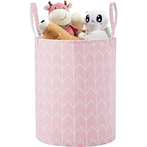 TECHMILLY Large Storage Basket for Girls and Boys, Collapsible Laundry Hamper with Long Handles, Toy Bins for Nursery, Kids Room Décor